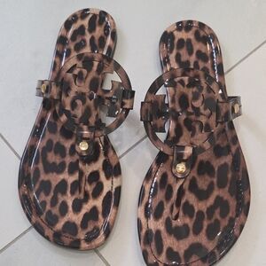 Tory Burch Leopard Print Jelly Thong Sandals - Brown/Black